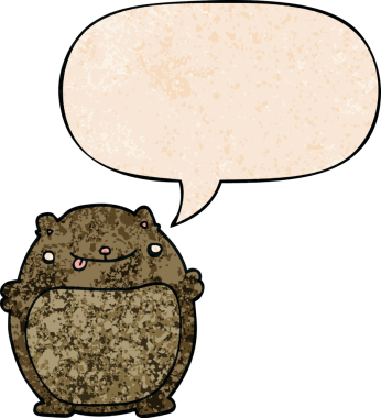 Bir insan tarafından çizilmiş eski moda konuşma baloncuğu olan çizgi film ayısı.