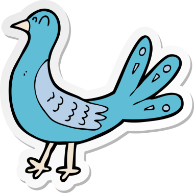 Bir insan tarafından çizilmiş çizgi film kuşunun çıkartması.