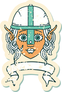 Retro Dövme Tarzı Elf Savaşçı karakteri yüzü Bir insan tarafından çizilmiş pankartıyla