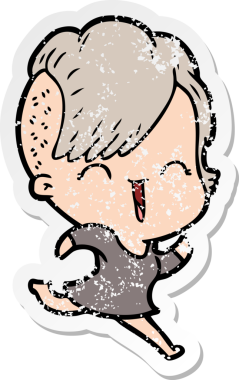 Bir insan tarafından çizilmiş mutlu bir hippi kızın sıkıntılı çıkartması.