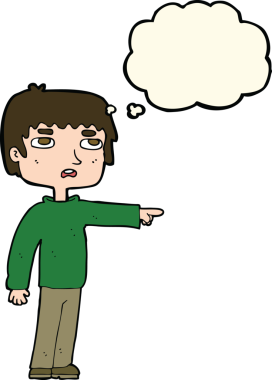 Çizgi filmci çocuk bir insan tarafından çizilmiş düşünce balonuyla işaret ediyor.