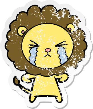 Bir insan tarafından çizilmiş ağlayan bir aslanın dertli çıkartması.