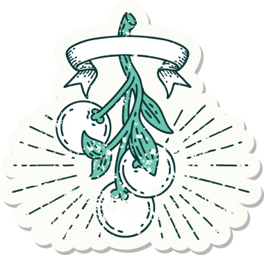 Bir insan tarafından çizilmiş eski bir dövme stili ökseotu etiketi.