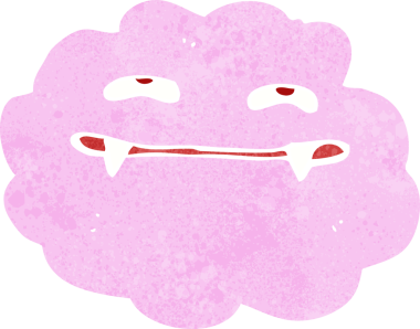 Bir insan tarafından çizilmiş pembe tüylü vampir bulutu.