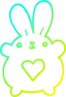 Sevgi dolu kalbi bir insan tarafından çizilmiş sevimli bir tavşanın soğuk çizgi çizimi.