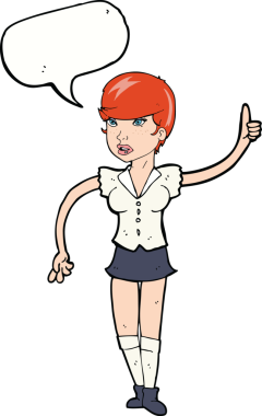 Bir insan tarafından çizilmiş konuşma balonuyla soru soran güzel bir kız.