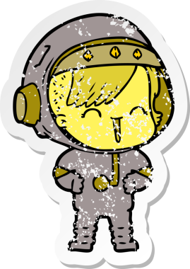 Bir insan tarafından çizilmiş mutlu bir uzay kızının sıkıntılı çıkartması.