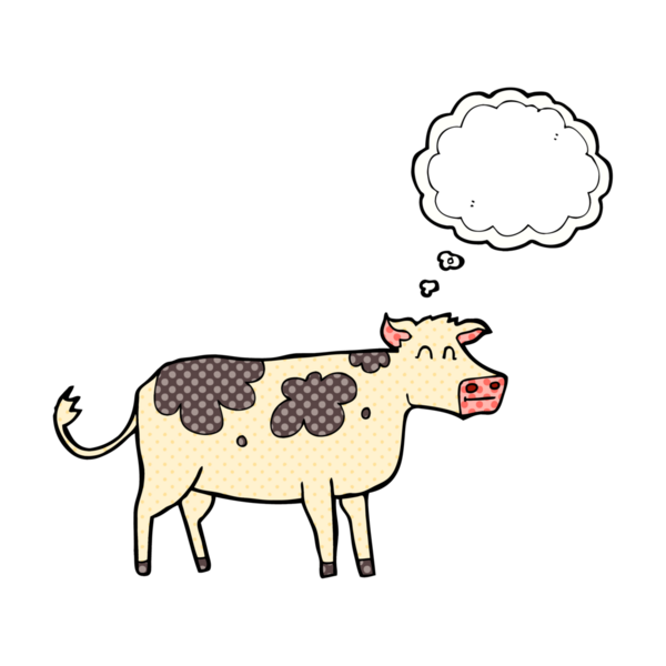 Bir insan tarafından çizilmiş serbest çizim balon karikatür ineği.