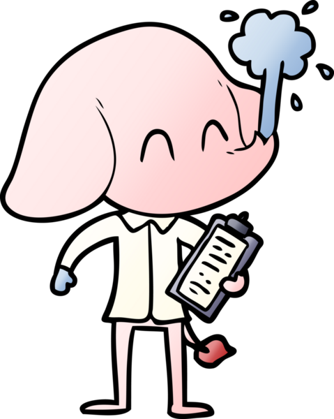 Bir insan tarafından çizilmiş su püskürten sevimli bir fil.