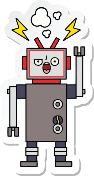 Bir insan tarafından çizilmiş, sevimli, kırık bir robotun çıkartması.