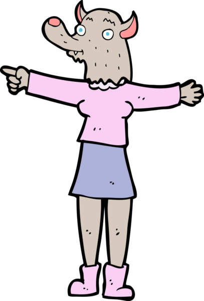 Bir insan tarafından çizilmiş kurtadam kadını gösteren çizgi film.