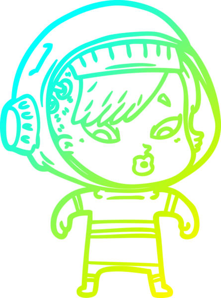 Bir insan tarafından çizilmiş soğuk gradyan çizgili astronot kadın çizimi.