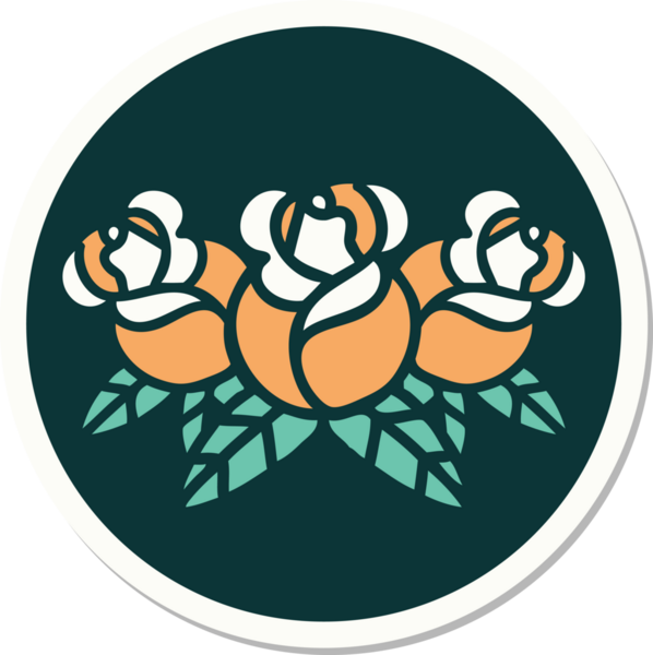 Bir insan tarafından çizilmiş bir buket çiçeğin geleneksel stiliyle dövme çıkartması.