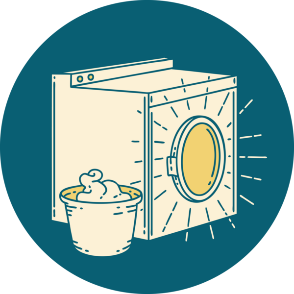 Bir insan tarafından çizilmiş dövme tarzı çamaşır makinesinin simgesi