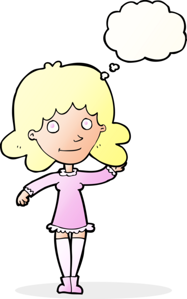 Karikatür dostu kadın bir insan tarafından çizilmiş düşünce balonuyla el sallıyor.