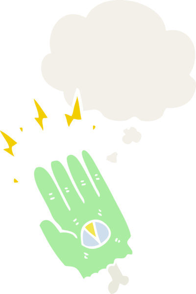 Bir insan tarafından çizilmiş eski tarz düşünce baloncuğu olan ürkütücü cadılar bayramı zombi eli.