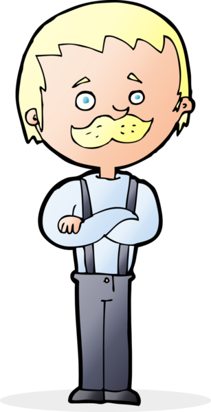 Bir insan tarafından çizilmiş bıyıklı bir çizgi film adamı.