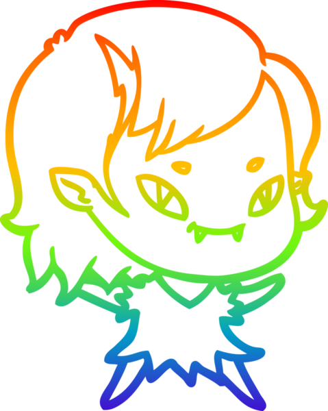 Gökkuşağı gradyan çizgi çizimi bir insan tarafından çizilmiş, arkadaş canlısı vampir bir kız.