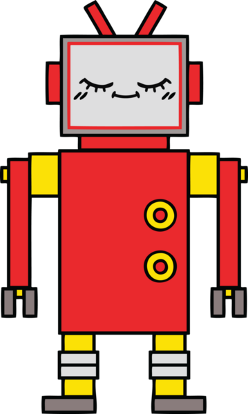 Bir insan tarafından çizilmiş sevimli bir robot karikatürü.