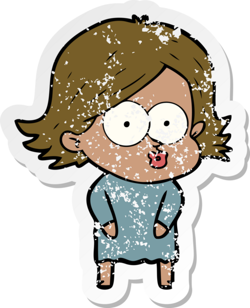 Bir insan tarafından çizilmiş karikatür kızının sıkıntılı çıkartması.