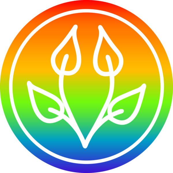 Gökkuşağı gradyan bir insan tarafından çizilmiş doğal yaprak dairesel simgesi
