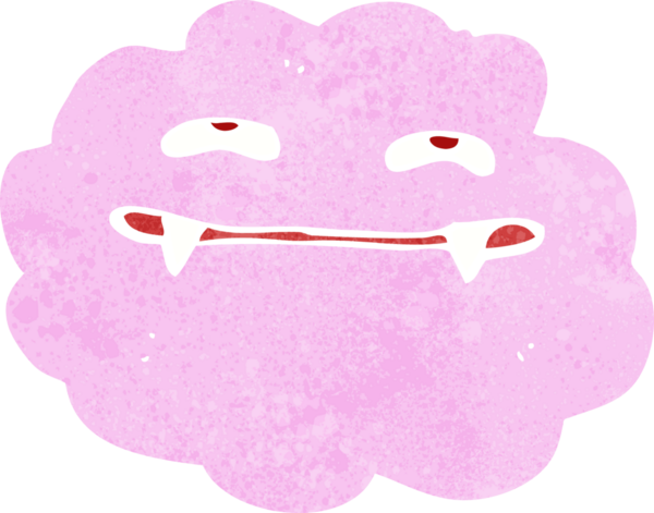 Bir insan tarafından çizilmiş pembe tüylü vampir bulutu.