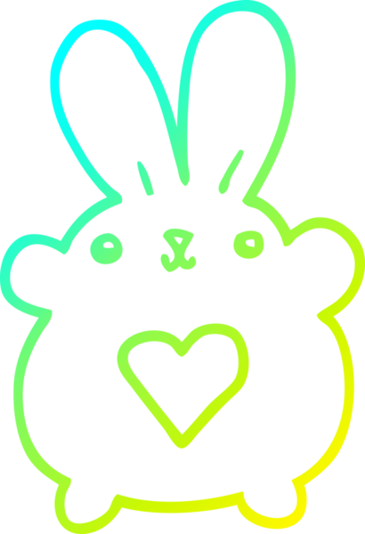 Sevgi dolu kalbi bir insan tarafından çizilmiş sevimli bir tavşanın soğuk çizgi çizimi.