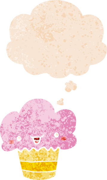 Yüzünde düşünce kabarcığı olan, grunge 'da sıkıntılı eski moda bir insan tarafından çizilmiş çizgi film keki.