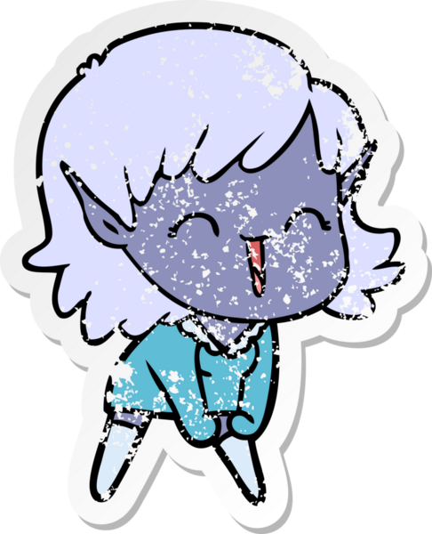 Bir insan tarafından çizilmiş karikatür elf kızının sıkıntılı çıkartması.