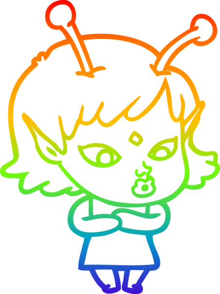 Gökkuşağı gradyan çizgisi bir insan tarafından çizilmiş güzel bir uzaylı kızın çizimi.