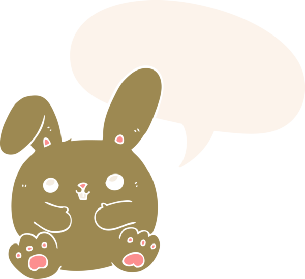 Konuşma baloncuklu çizgi film tavşanı insan tarafından çizilmiş.