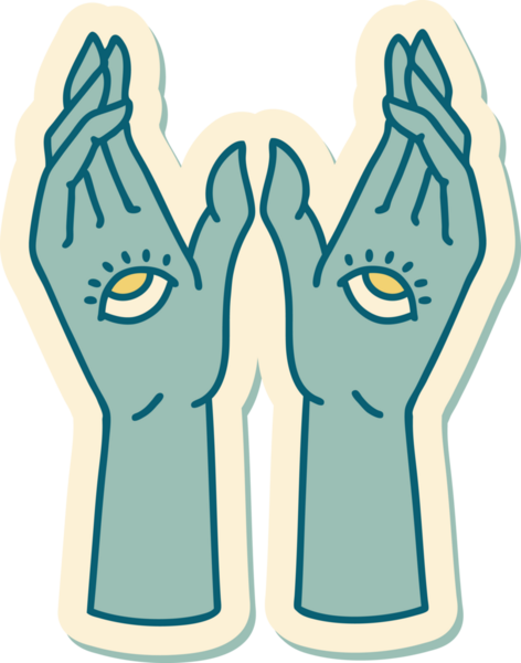 Bir insan tarafından çizilmiş geleneksel mistik eller stili dövme çıkartması.