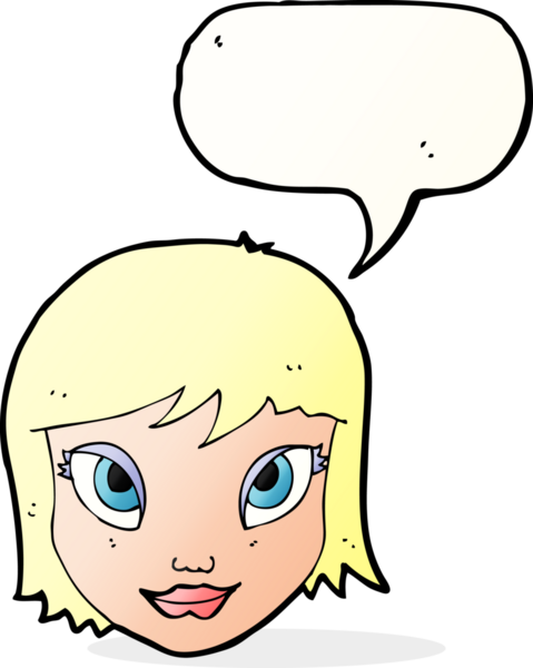 Bir insan tarafından çizilmiş konuşma baloncuğu olan bir kadın yüzü.