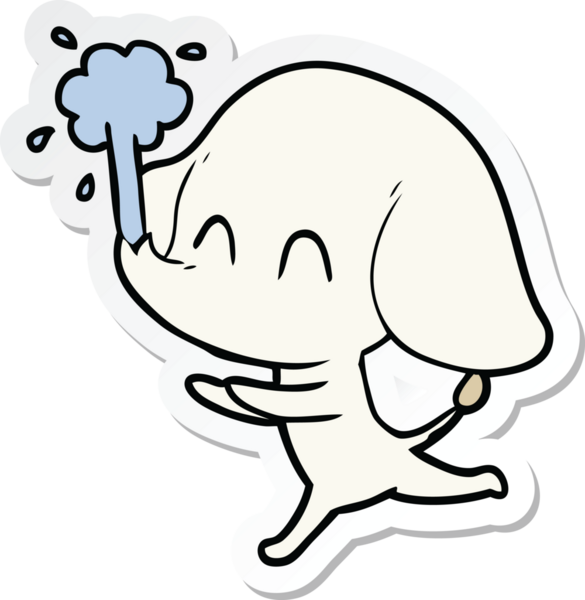 Bir insan tarafından çizilmiş su püskürten şirin bir filin çıkartması.