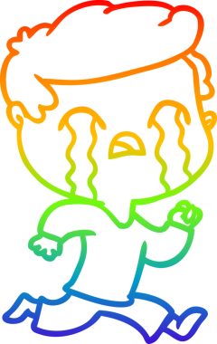 Gökkuşağı gradyan çizimi bir insan tarafından çizilmiş ağlayan bir karikatür adamı çiziyor.