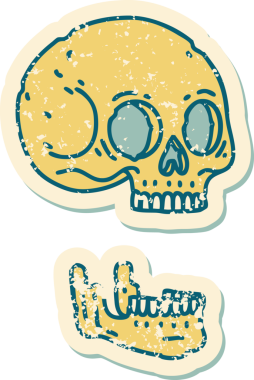 Bir insan tarafından çizilmiş bir kafatasının sembolik dövmeli görüntüsü.