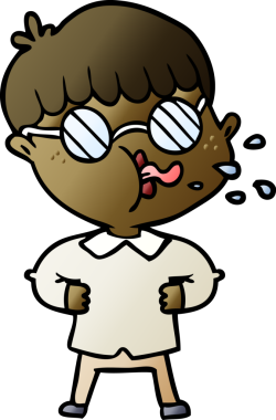 Bir insan tarafından çizilmiş gözlük takan çizgi film çocuğu.