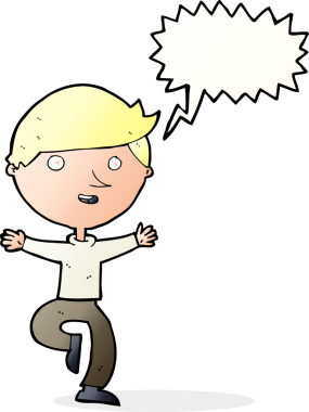 Bir insan tarafından çizilmiş konuşma balonuyla heyecanlı bir adam.