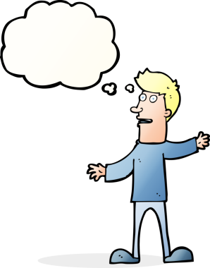 Bir insan tarafından çizilen düşünce baloncuğuyla adamı şaşırtan çizgi film.