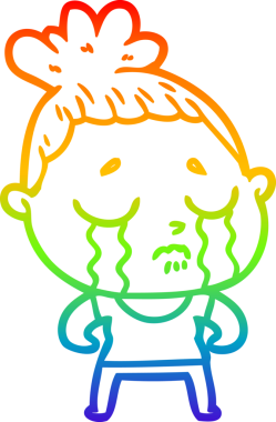 Gökkuşağı gradyan çizimi. Bir insan tarafından çizilmiş ağlayan sert bir kadının çizimi.