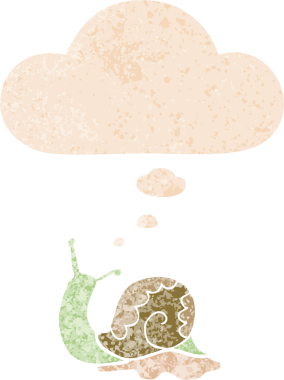 grunge 'da düşünce baloncuğu olan karikatür salyangozu bir insan tarafından çizilmiş tedirgin geçmiş dokuya sahip.