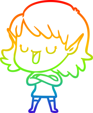 Gökkuşağı gradyan çizgi çizimi bir insan tarafından çizilmiş bir elf kızı