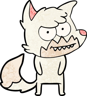 Bir insan tarafından çizilmiş sırıtan tilki çizgi filmi.