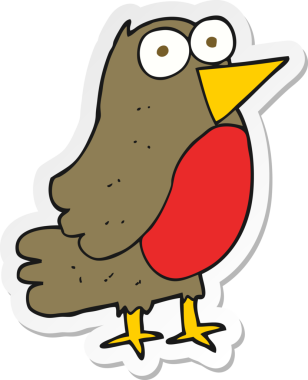 Bir insan tarafından çizilmiş Robin çizgi filminin çıkartması.