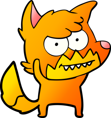 Bir insan tarafından çizilmiş sırıtan tilki çizgi filmi.