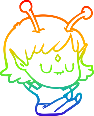 Gökkuşağı gradyan çizgisi bir insan tarafından çizilmiş uzaylı bir kızın çizimi