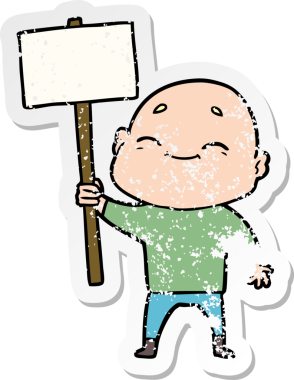 Bir insan tarafından çizilmiş mutlu, kel bir adamın sıkıntılı çıkartması.