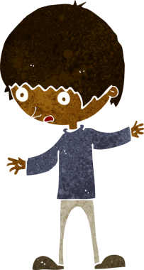 Bir insan tarafından çizilmiş kolları açık çizgi film çocuğu.