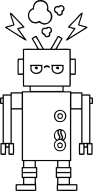 Bir insan tarafından çizilmiş bozuk bir robotun çizgi çizimi