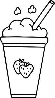 Bir insan tarafından çizilmiş garip bir çilekli milkshake çizgi filmi.
